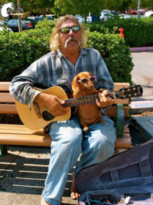 Man and a Dog playing the guitar